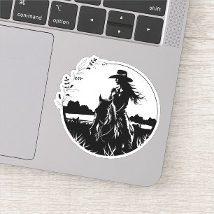 Modern Elegant Horse Cowgirl Western Paardensport Sticker