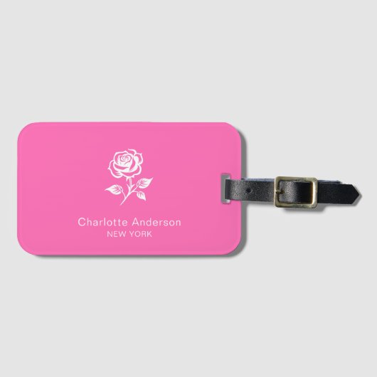 Modern Elegant Hot Pink en Roos Custom Name Bagagelabel (Voorkant (horizontaal))