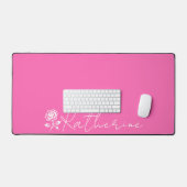 Modern Elegant Hot Pink en Roos Custom Name Bureaumat (Keyboard & Muis)