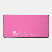 Modern Elegant Hot Pink en Roos Custom Name Bureaumat (Voorkant)