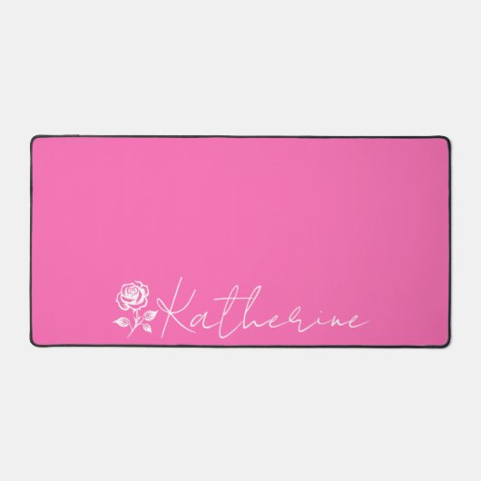 Modern Elegant Hot Pink en Roos Custom Name Bureaumat (Voorkant)