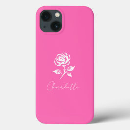 Modern Elegant Hot Pink en Roos Custom Name Case-Mate iPhone Case