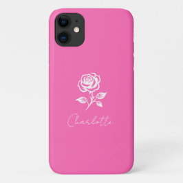 Modern Elegant Hot Pink en Roos Custom Name Case-Mate iPhone Case