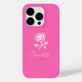 Modern Elegant Hot Pink en Roos Custom Name Case-Mate iPhone 14 Pro Hoesje