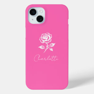 Modern Elegant Hot Pink en Roos Custom Name iPhone 15 Mini Hoesje