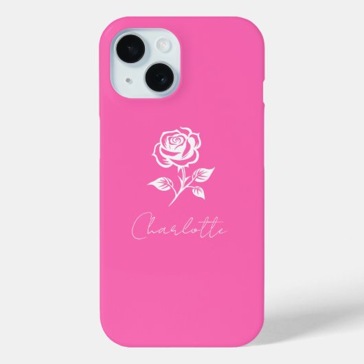 Modern Elegant Hot Pink en Roos Custom Name Case-Mate iPhone Case (Achterkant)