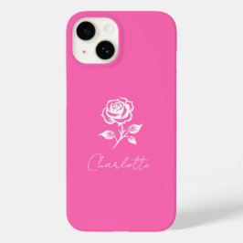 Modern Elegant Hot Pink en Roos Custom Name Case-Mate iPhone 14 Hoesje