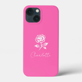 Modern Elegant Hot Pink en Roos Custom Name Case-Mate iPhone Case