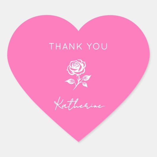 Modern Elegant Hot Pink en Roos Custom Name Hart Sticker (Voorkant)