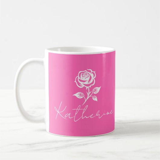 Modern Elegant Hot Pink en Roos Custom Name Koffiemok (Links)