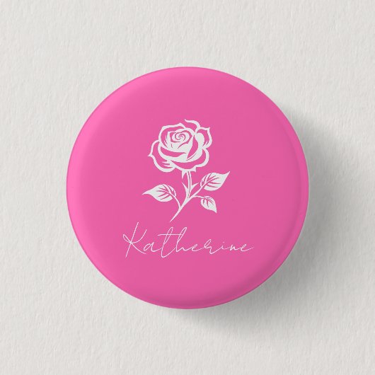 Modern Elegant Hot Pink en Roos Custom Name Ronde Button 3,2 Cm (Voorkant)