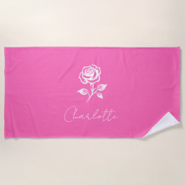 Modern Elegant Hot Pink en Roos Custom Name Strandlaken
