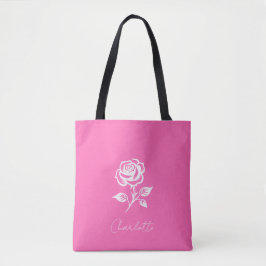 Modern Elegant Hot Pink en Roos Custom Name Tote Bag