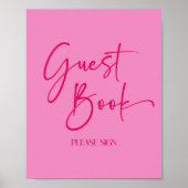 Modern Elegant Hot Pink Gastenboek Party Sign Poster (Voorkant)