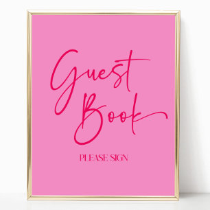 Modern Elegant Hot Pink Gastenboek Party Sign Poster