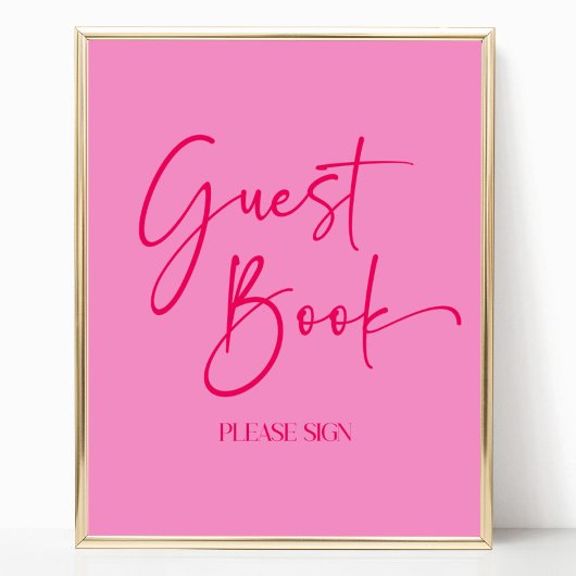 Modern Elegant Hot Pink Gastenboek Party Sign Poster