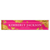 Modern Elegant Hot Pink Gold Desk Name Bord Naambordje (Voorkant)
