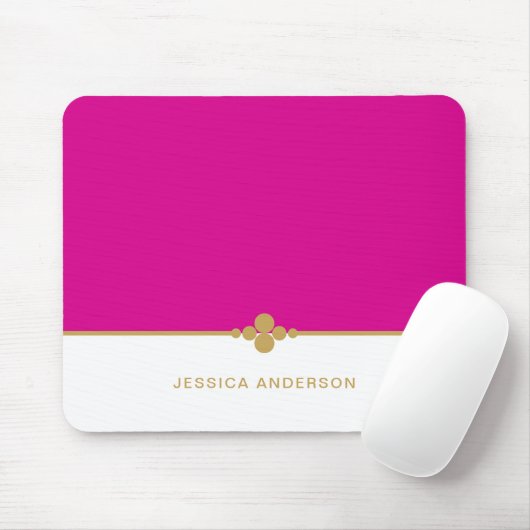 Modern Elegant Hot Pink Gold Name Mousepad Muismat (Met muis)
