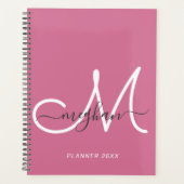 Modern Elegant Hot Pink White Script Monogram 2022 Planner (Voorkant)