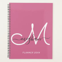 Modern Elegant Hot Pink White Script Monogram 2022