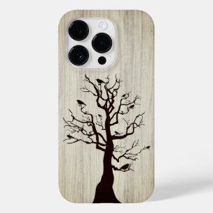 Modern elegant hout - boom en kraai - houten Case-Mate iPhone 14 pro hoesje