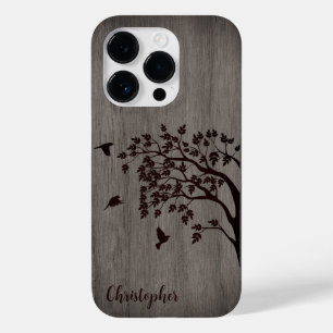 Modern elegant hout - boom en kraai - houten Case-Mate iPhone 14 pro hoesje