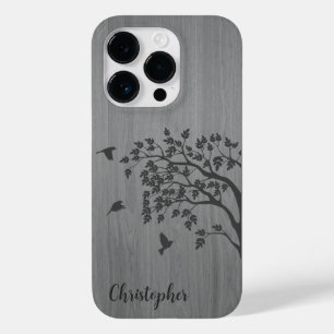 Modern elegant hout - boom en kraai - houten Case-Mate iPhone 14 pro hoesje