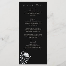 Modern Elegant Huwelijk Zwart en Wit - Bloemen Menu