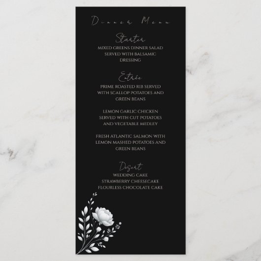 Modern Elegant Huwelijk Zwart en Wit - Bloemen Menu (Voorkant)