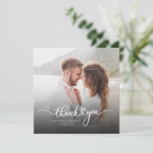 Modern Elegant Huwelijksfotoscript Bedankkaart (Staand voorkant)