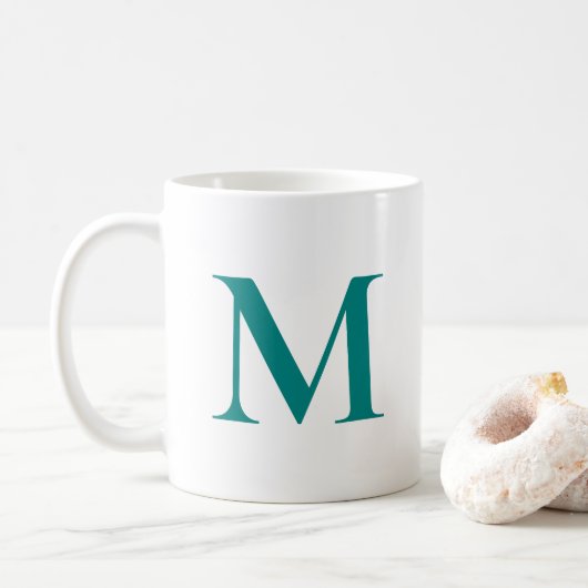 Modern Elegant Initiaal Monogrammed Sjabloon Blauw Koffiemok (Met donut)