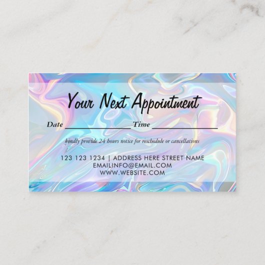 Modern Elegant Irediscent Holographic Afsprakenkaartje (Achterkant)