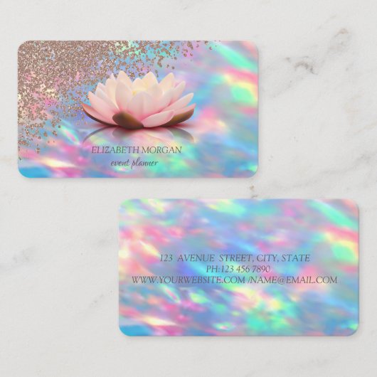 Modern Elegant Iridescent Opal Diamonds Lotus Visitekaartje (Voorkant / Achterkant)
