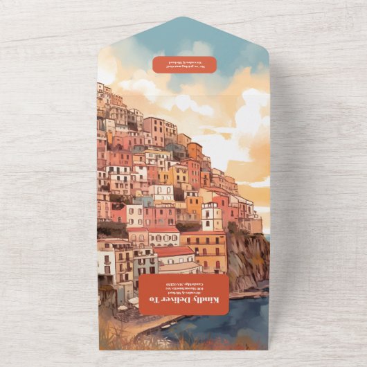 Modern Elegant Italië Bestemming Bruiloft All In One Uitnodiging (Buitenkant)