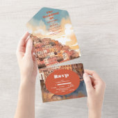 Modern Elegant Italië Bestemming Bruiloft All In One Uitnodiging (Afscheurbaar)