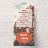 Modern Elegant Italië Bestemming Bruiloft All In One Uitnodiging (Binnen)