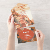 Modern Elegant Italië Bestemming Bruiloft All In One Uitnodiging (Afscheurbaar)