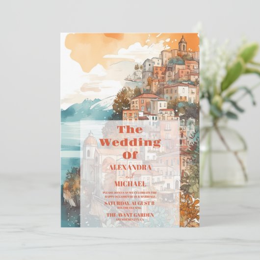 Modern Elegant Italië Bestemming Bruiloft Kaart (Staand voorkant)