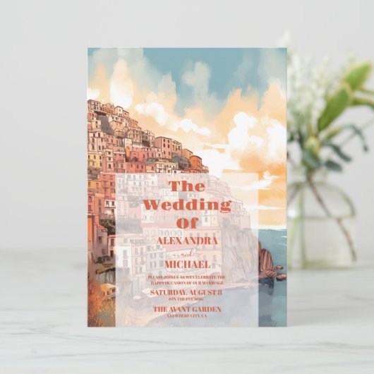 Modern Elegant Italië Bestemming Bruiloft Kaart (Staand voorkant)