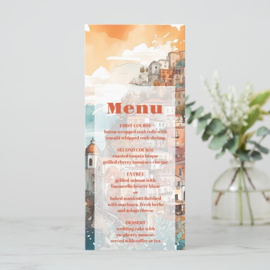 Modern Elegant Italië Bestemming Bruiloft Menu (Staand voorkant)