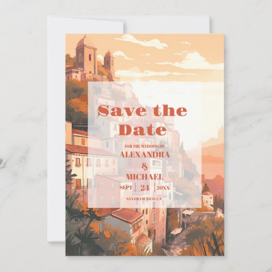 Modern Elegant Italië Bestemming Bruiloft Save The Date (Voorkant)