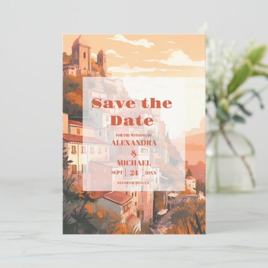 Modern Elegant Italië Bestemming Bruiloft Save The Date (Staand voorkant)