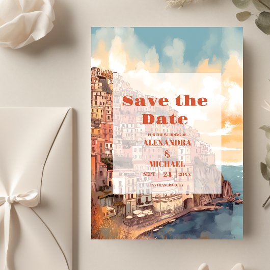 Modern Elegant Italië Bestemming Bruiloft Save The Date