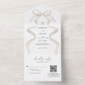 Modern Elegant Ivoor Beige Boog Monogram Bruiloft All In One Uitnodiging (Binnen)