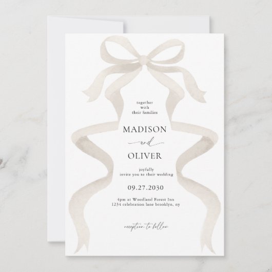 Modern Elegant Ivoor Beige Boog Monogram Bruiloft Kaart (Voorkant)