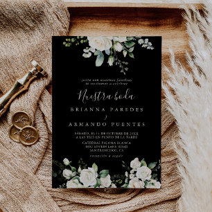 Modern Elegant Ivoor Bloemen Nuestra Boda Huwelijk Kaart