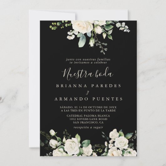 Modern Elegant Ivoor Bloemen Nuestra Boda Huwelijk Kaart (Voorkant)
