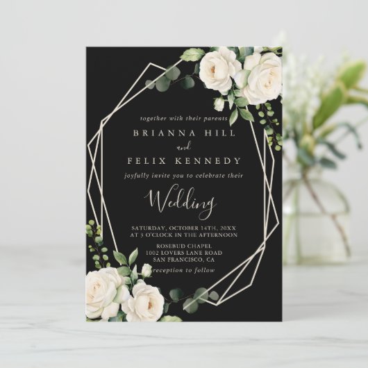 Modern Elegant Ivoor Bloemen Voor & Achterkant Tro Kaart (Staand voorkant)