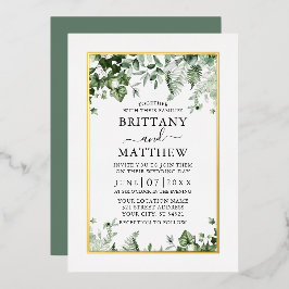 Modern Elegant Ivy Ferns Sage Green Wedding Gold Folie Uitnodiging