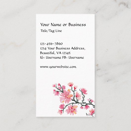 Modern Elegant Japans kraan en Cherry Blossom Visitekaartje (Achterkant)